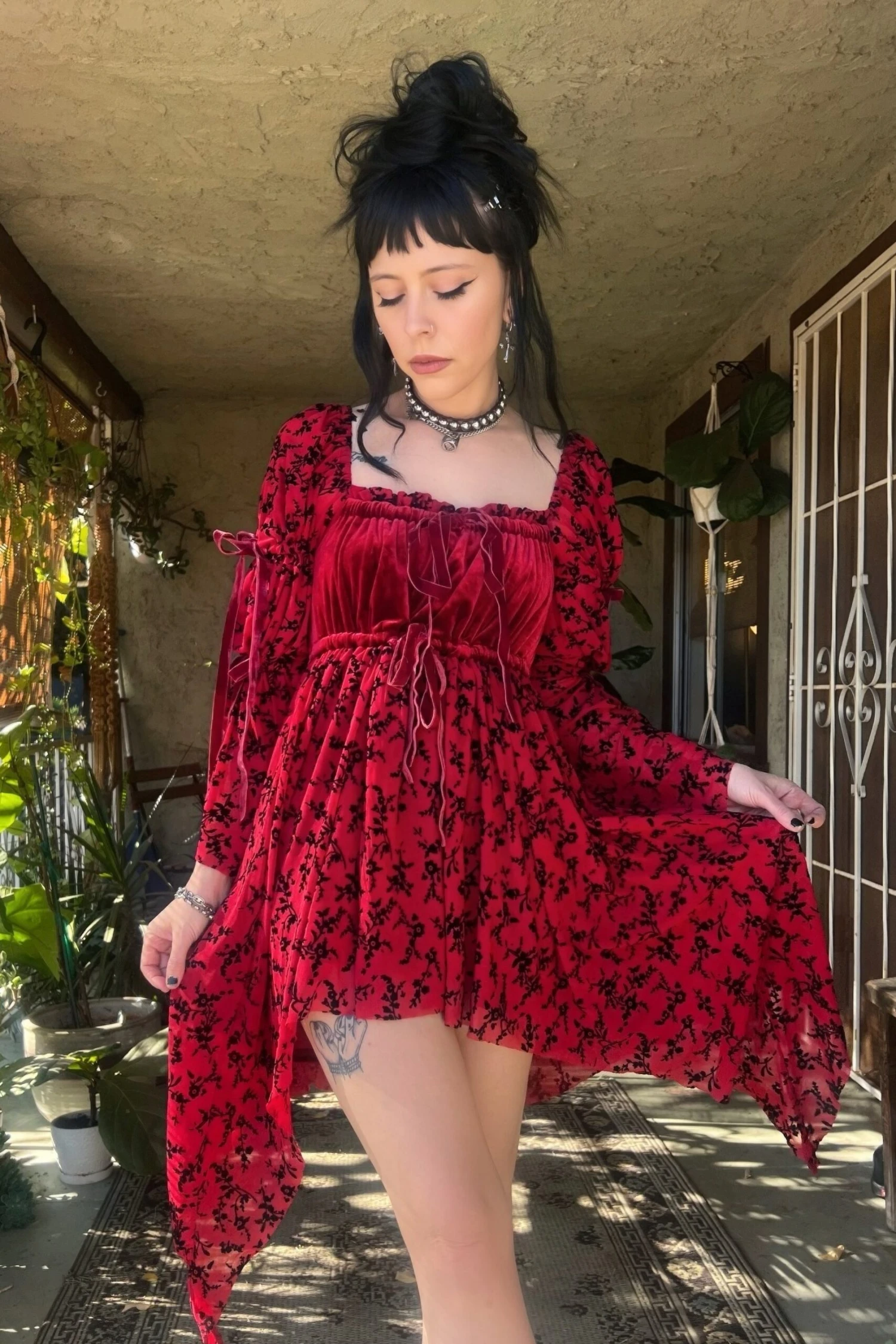 Desdemona Red Velvet Mix Dress 5 Desdemona Red Velvet Mix Dress - Image 5