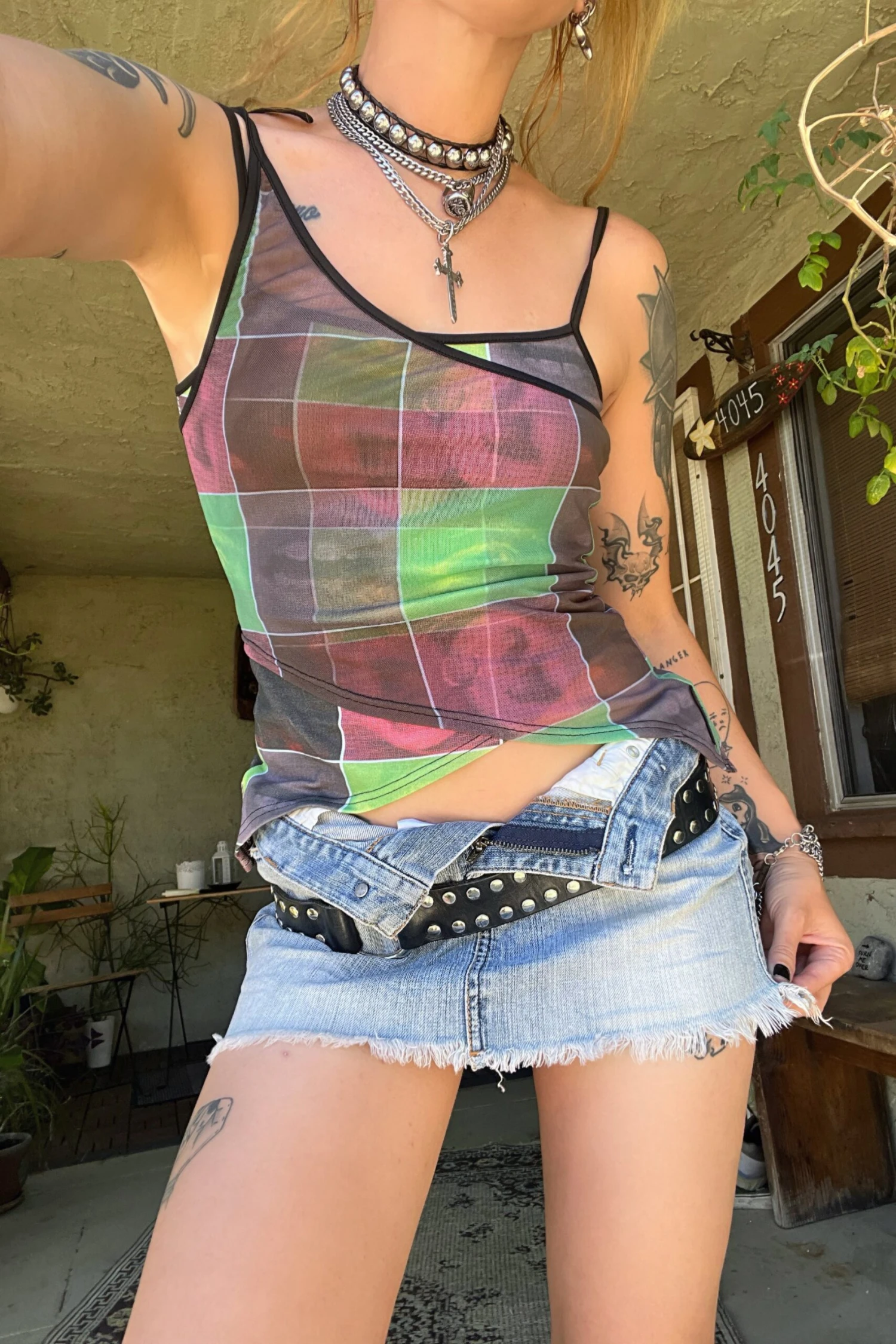 Disco Grid Print Criss-Cross Layer Top 2 Disco Grid Print Criss-Cross Layer Top - Image 2